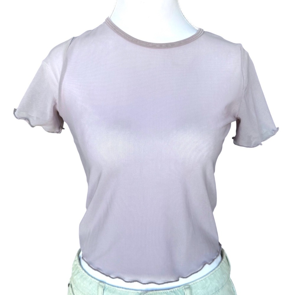Y2K Hollister Mesh Baby Tee Purple Lettuce Edge 2000a 90s Style Cropped Top XS